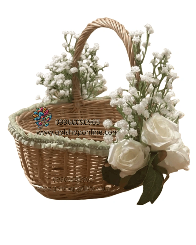 خرید سبد گل حصیری عروس با قیمت مناسب از گل شاپ آنلاین